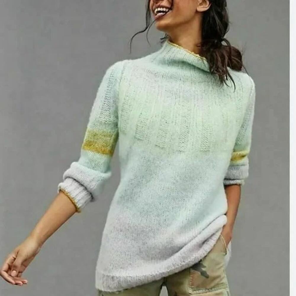 Anthropologie Perri Ombre Alpaca & Wool Blend Knit Mock Neck Tunic Sweater